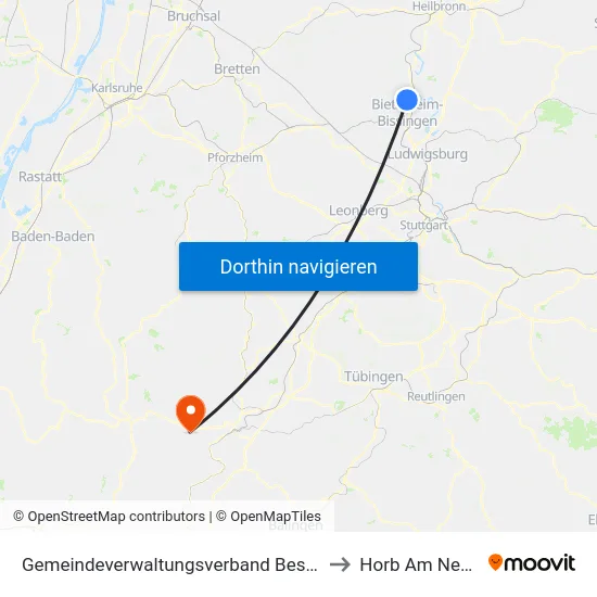 Gemeindeverwaltungsverband Besigheim to Horb Am Neckar map