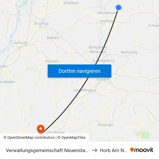 Verwaltungsgemeinschaft Neuenstadt am Kocher to Horb Am Neckar map