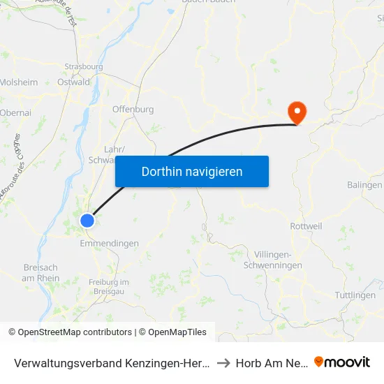 Verwaltungsverband Kenzingen-Herbolzheim to Horb Am Neckar map