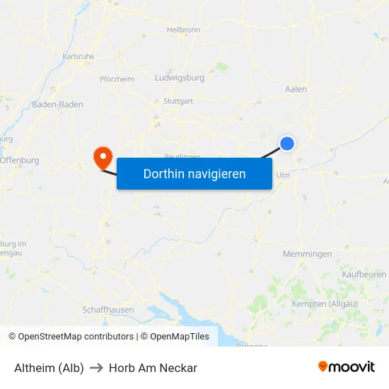 Altheim (Alb) to Horb Am Neckar map