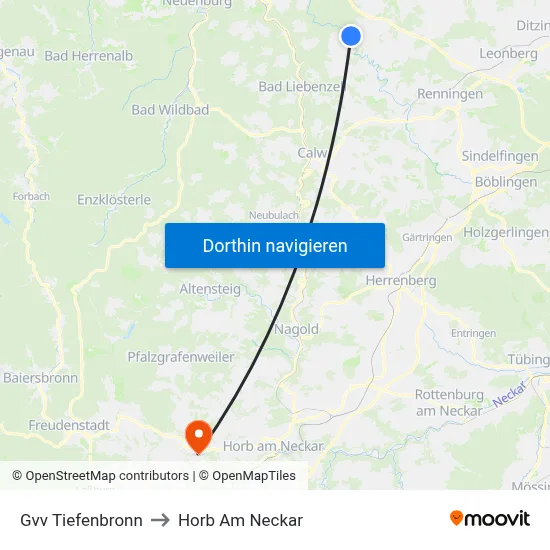 Gvv Tiefenbronn to Horb Am Neckar map