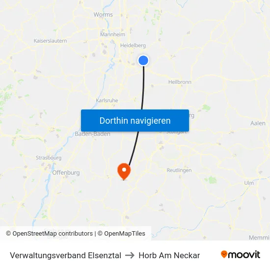 Verwaltungsverband Elsenztal to Horb Am Neckar map