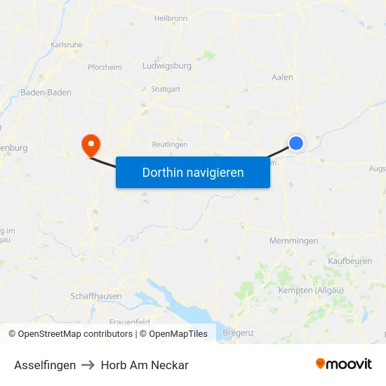 Asselfingen to Horb Am Neckar map