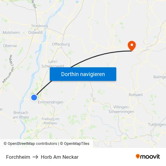 Forchheim to Horb Am Neckar map