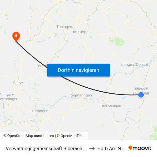 Verwaltungsgemeinschaft Biberach An Der Riß to Horb Am Neckar map
