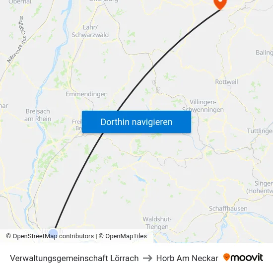 Verwaltungsgemeinschaft Lörrach to Horb Am Neckar map