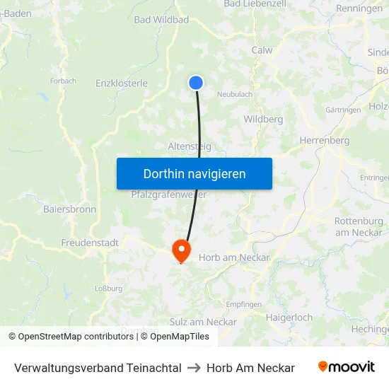 Verwaltungsverband Teinachtal to Horb Am Neckar map