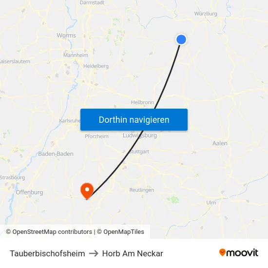 Tauberbischofsheim to Horb Am Neckar map