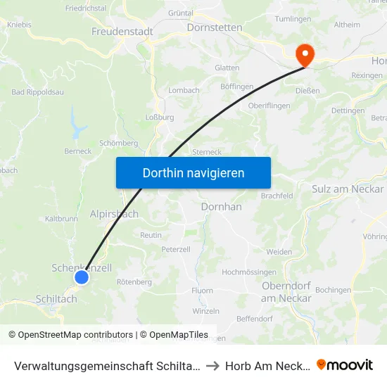 Verwaltungsgemeinschaft Schiltach to Horb Am Neckar map