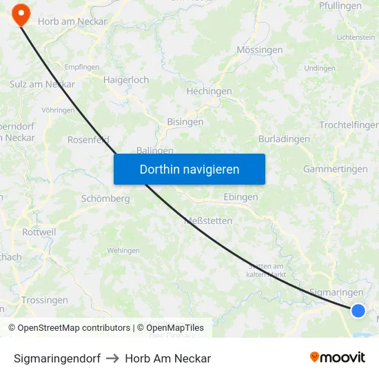 Sigmaringendorf to Horb Am Neckar map