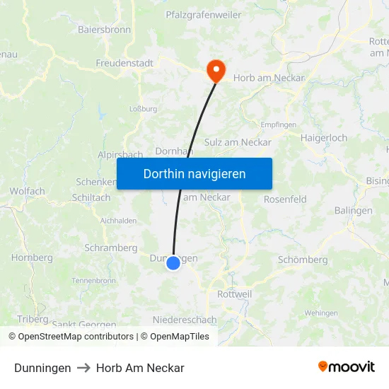 Dunningen to Horb Am Neckar map