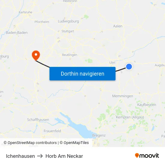Ichenhausen to Horb Am Neckar map