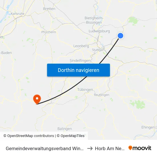 Gemeindeverwaltungsverband Winnenden to Horb Am Neckar map