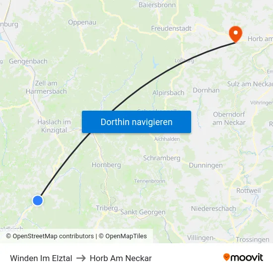 Winden Im Elztal to Horb Am Neckar map
