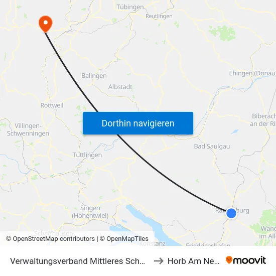 Verwaltungsverband Mittleres Schussental to Horb Am Neckar map