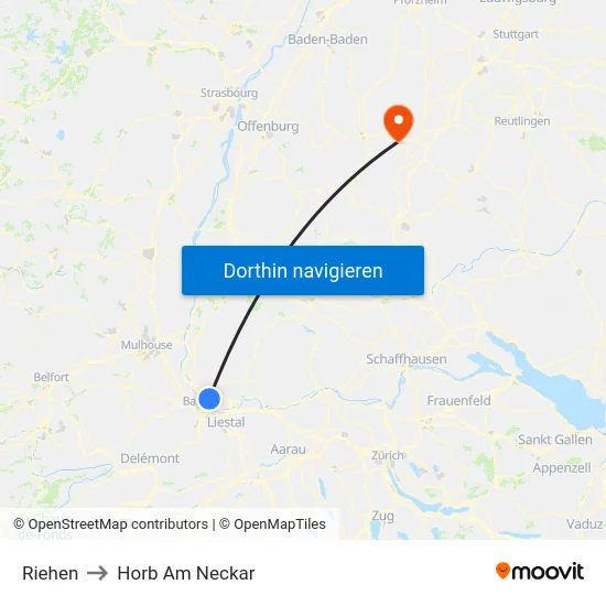Riehen to Horb Am Neckar map
