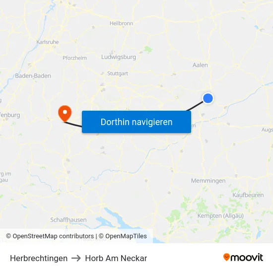 Herbrechtingen to Horb Am Neckar map