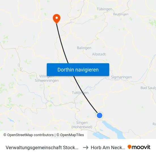 Verwaltungsgemeinschaft Stockach to Horb Am Neckar map
