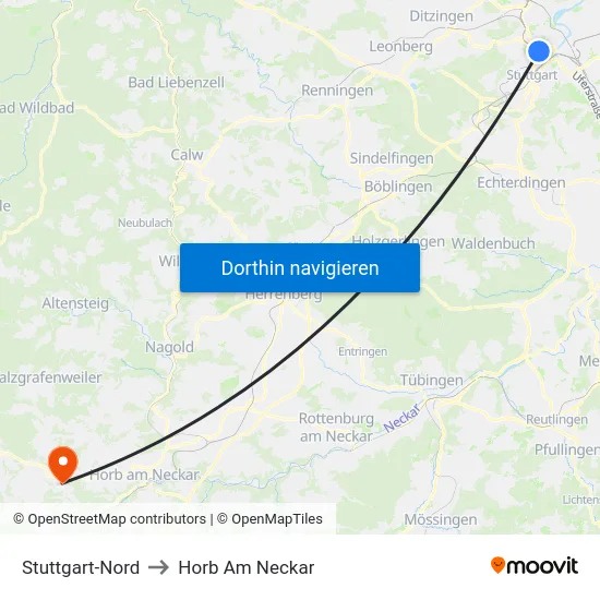Stuttgart-Nord to Horb Am Neckar map
