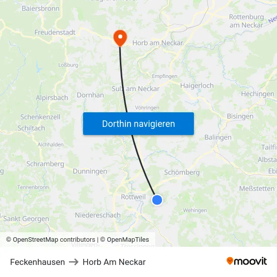 Feckenhausen to Horb Am Neckar map