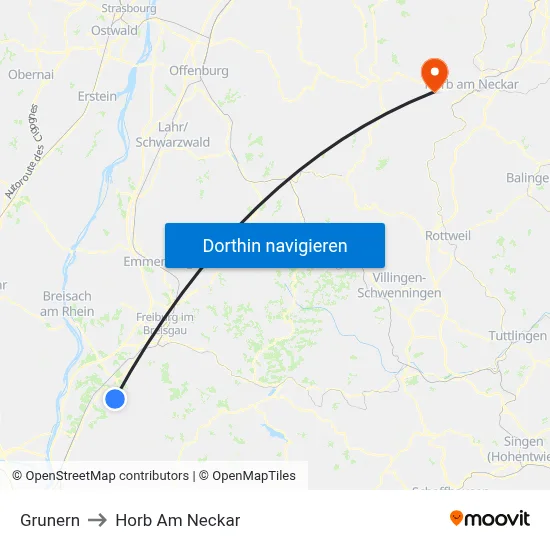 Grunern to Horb Am Neckar map
