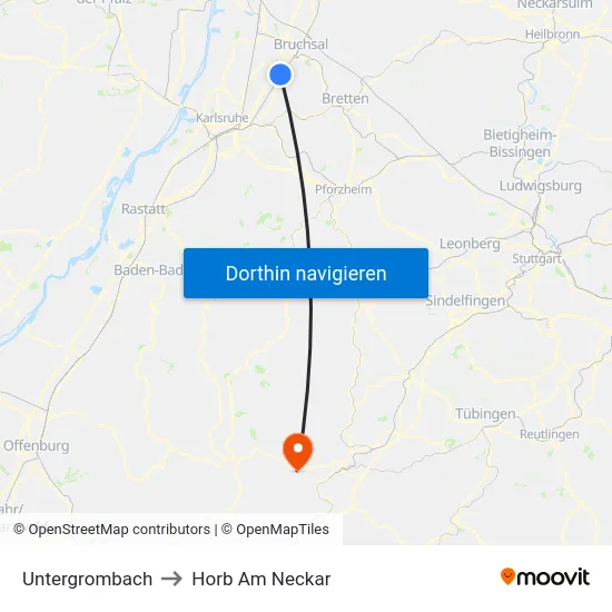 Untergrombach to Horb Am Neckar map
