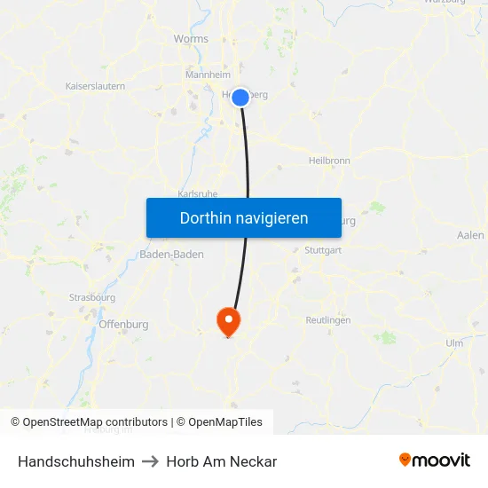 Handschuhsheim to Horb Am Neckar map