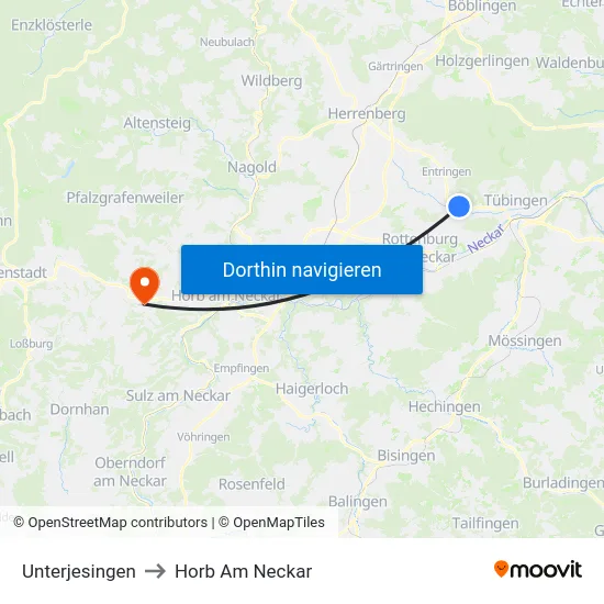 Unterjesingen to Horb Am Neckar map