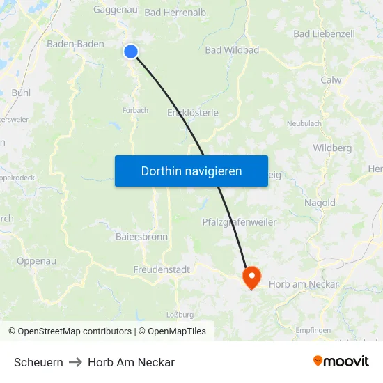Scheuern to Horb Am Neckar map