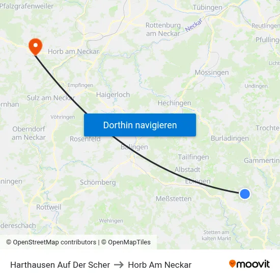 Harthausen Auf Der Scher to Horb Am Neckar map