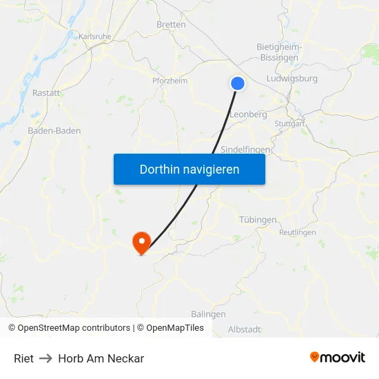 Riet to Horb Am Neckar map