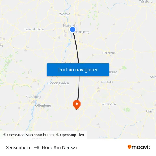 Seckenheim to Horb Am Neckar map
