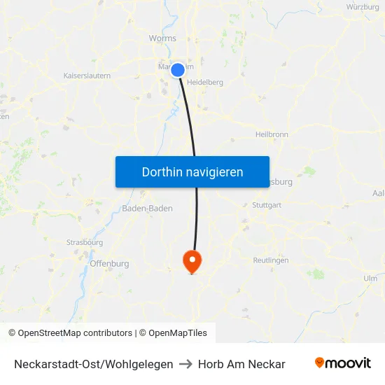 Neckarstadt-Ost/Wohlgelegen to Horb Am Neckar map