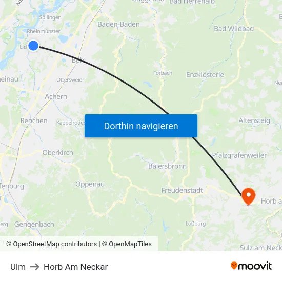 Ulm to Horb Am Neckar map