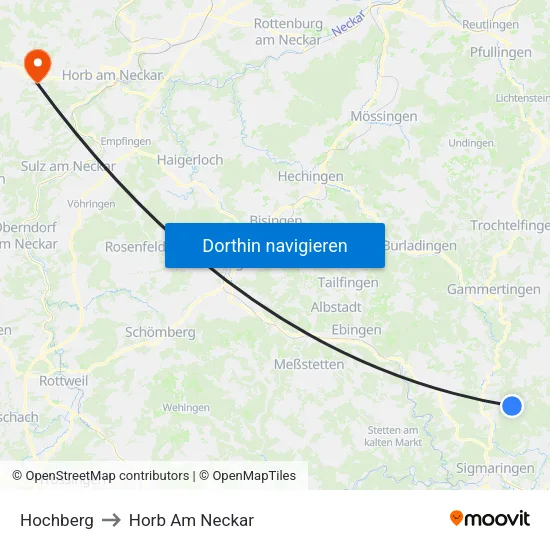 Hochberg to Horb Am Neckar map