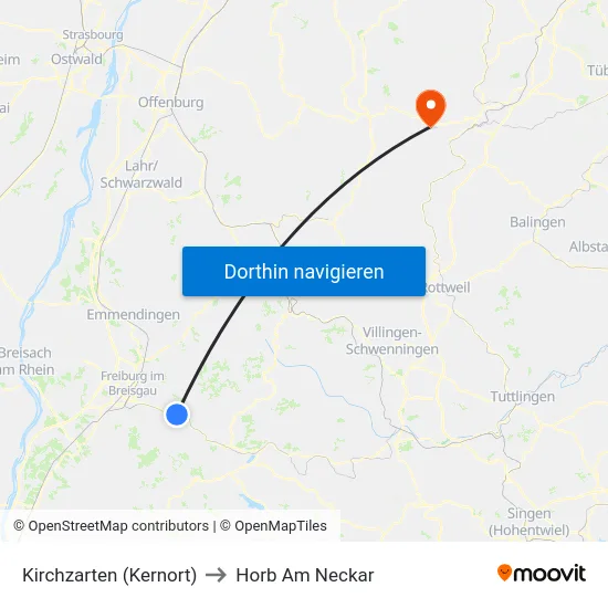 Kirchzarten (Kernort) to Horb Am Neckar map