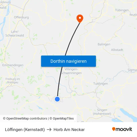 Löffingen (Kernstadt) to Horb Am Neckar map