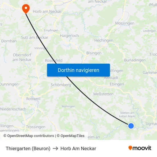 Thiergarten (Beuron) to Horb Am Neckar map