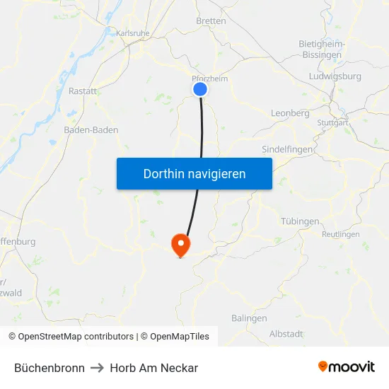 Büchenbronn to Horb Am Neckar map