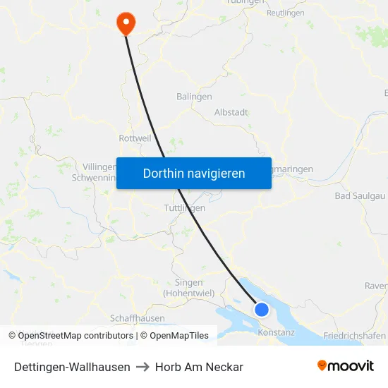 Dettingen-Wallhausen to Horb Am Neckar map