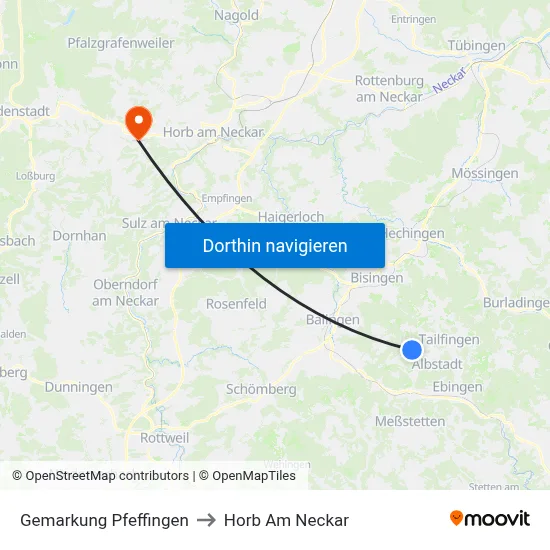 Gemarkung Pfeffingen to Horb Am Neckar map