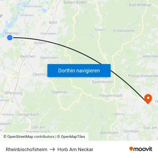 Rheinbischofsheim to Horb Am Neckar map