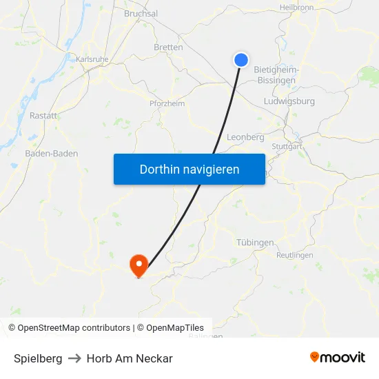Spielberg to Horb Am Neckar map