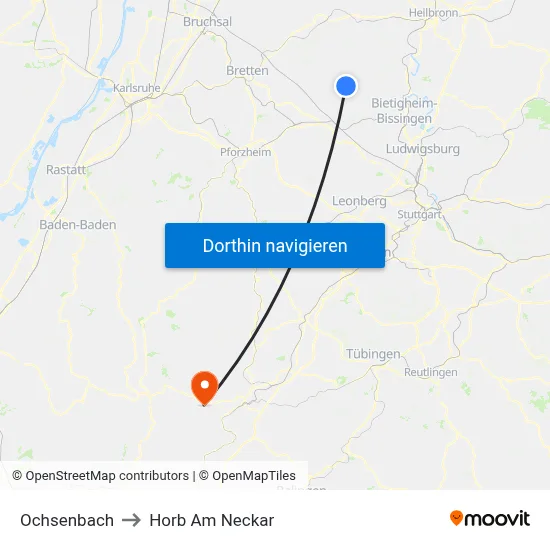 Ochsenbach to Horb Am Neckar map