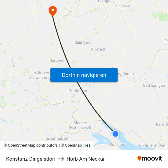 Konstanz-Dingelsdorf to Horb Am Neckar map