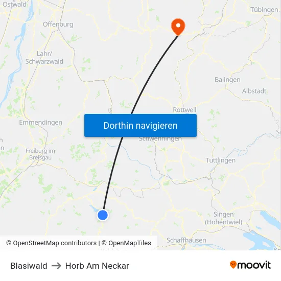 Blasiwald to Horb Am Neckar map