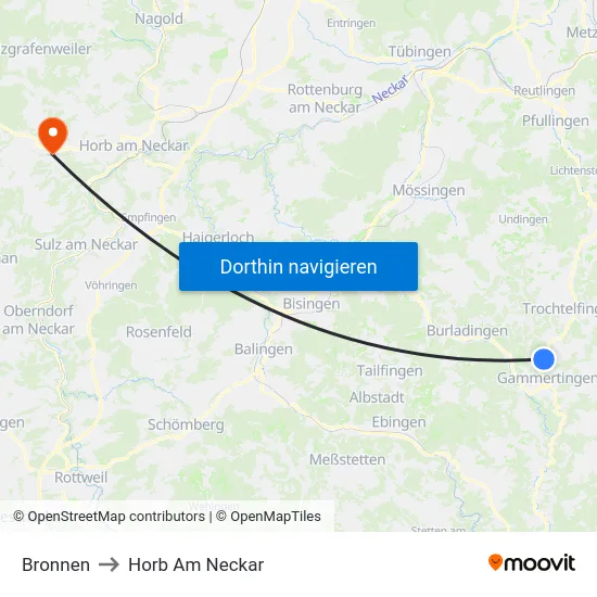 Bronnen to Horb Am Neckar map