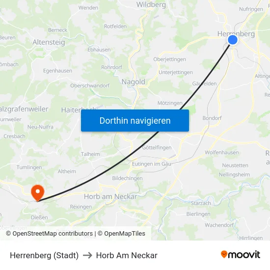 Herrenberg (Stadt) to Horb Am Neckar map