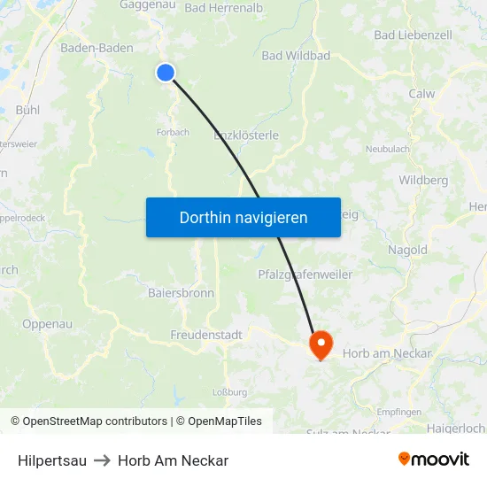 Hilpertsau to Horb Am Neckar map