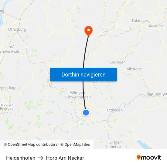 Heidenhofen to Horb Am Neckar map
